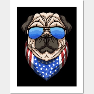 American pug dog with glasses Posters and Art